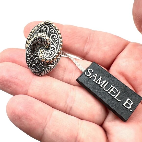 Samuel Benham Women Ring 18K Yellow Gold Sterling Silver Balinese Swirl Size 7 - Picture 2 of 6